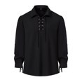 thumbnail image 4 of LZHGirlshop Men's Classic Shirts Lace Up Cotton Shirt Vintage Costume Long Sleeve Tops for Medieval Viking Hippie Tops,Black,2XL, 4 of 6