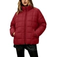thumbnail image 4 of Mifsaly Quilted Puffer Jacket for Women Stand Collar Zip Up Long Sleeve Oversized Lightweight Winter Coat Fall Cold Weather Casual Warm Outerwear with Pockets Red,S, 4 of 8