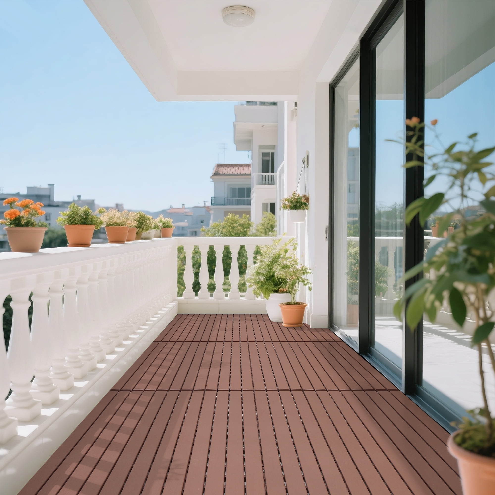 22 Pieces Outdoor Terrace Deck Tiles, Diy Interlocking Decking Floor Tiles, Easy To Install Patio Tiles for Indoor And Outdoor Balcony Backyard Poolside, Brown