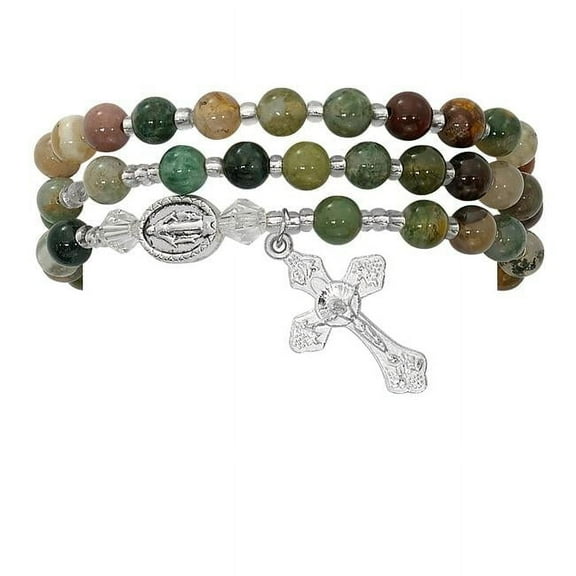 Mcvan BR631C 6 mm 3.5 in. Dia Adult Simulated India Agate Twistable Rosary Bracelet Carded