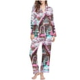 thumbnail image 2 of asdoklhq Pajamas for Women Set Ladies' Casual Fashion Christmas Printed Long Sleeved Lapel Set Casual Top Pants Pajama Set Pink XL, 2 of 5