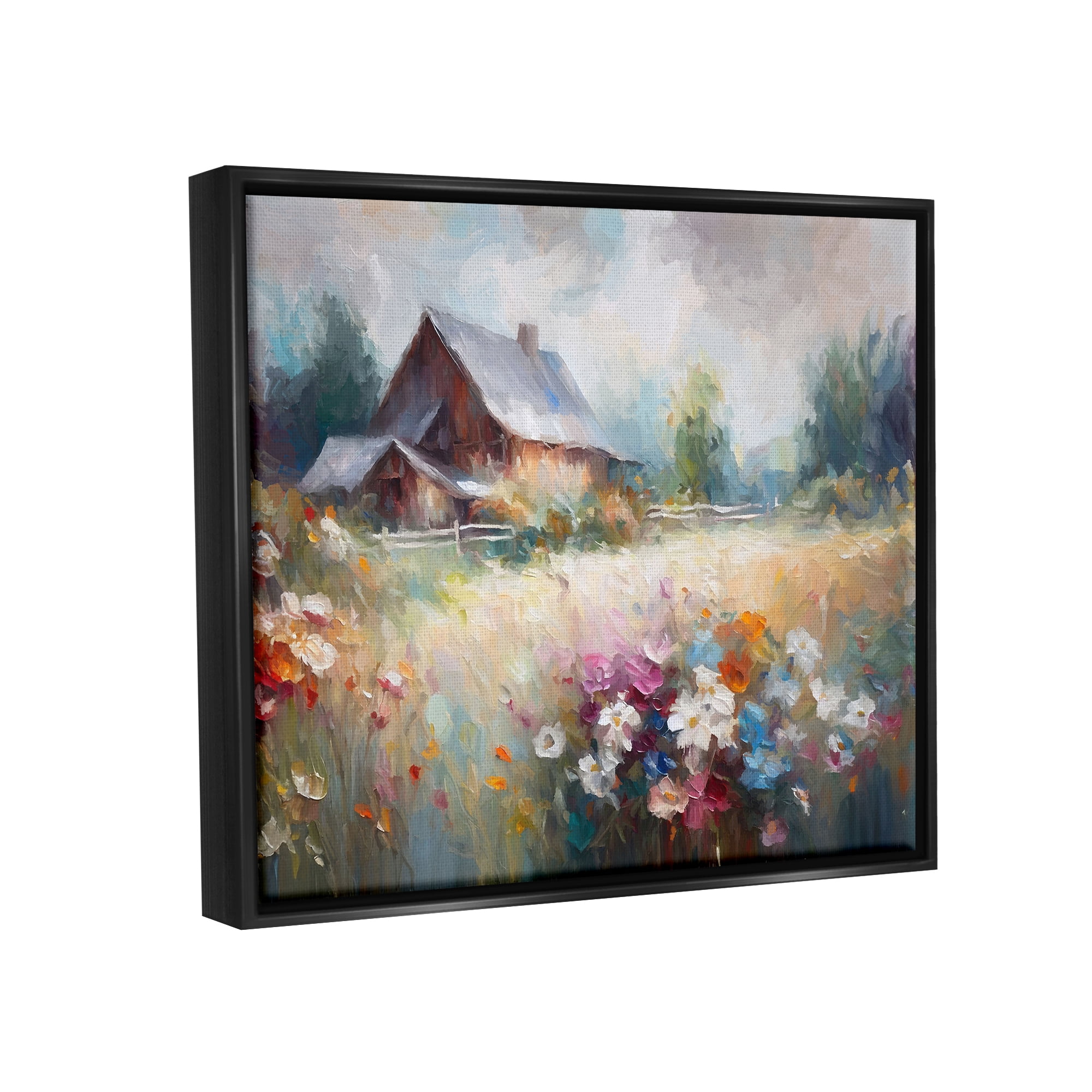 Stupell Industries Grey Rustic Countryside Landscape Painting Black Floater Framed Canvas Art Print Wall Art, 31 x 25