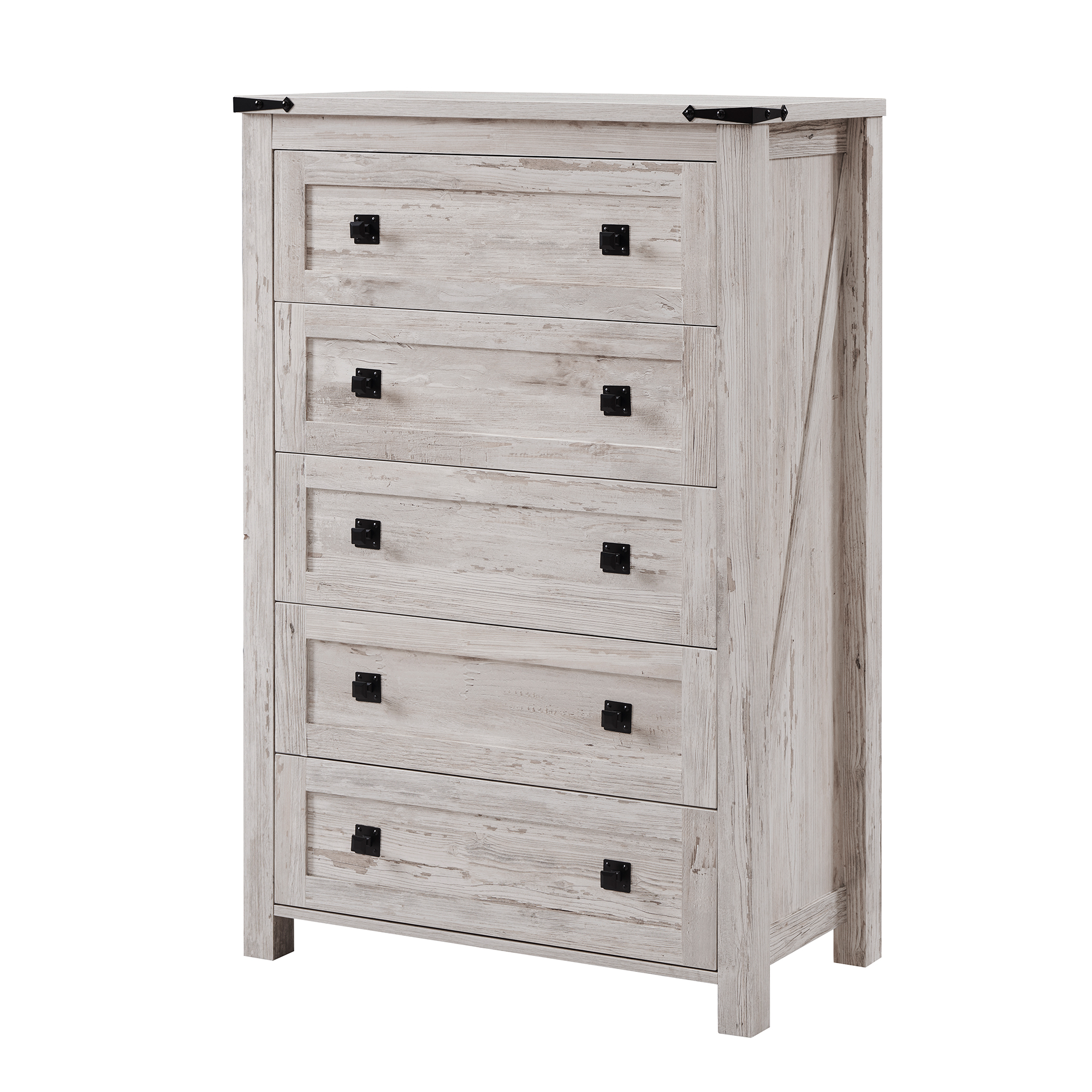 Keywhat Farmhouse 5 Drawer Dresser for Bedroom, Chest of Drawers Wood Organizer for Living Room, Antique Brush White