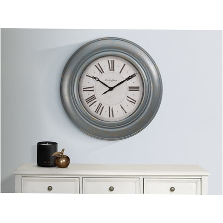 JERFIT 30 Inch Large Round Wall Clock, Antique Blue Oversized Roman Numeral, Non-Ticking Quiet Quartz Movement, Battery Operated