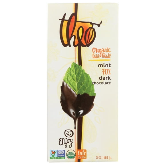 (12 Pack)Theo Chocolate 70% Mint Dark Chocolate Bars, 3 oz.