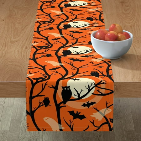 

Cotton Sateen Table Runner 90 - Spooky Halloween Night Orange Black Branches Trees Print Custom Table Linens by Spoonflower