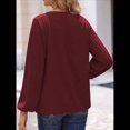 thumbnail image 4 of Blusa de Larga con Cuello en V para Mujer, Estilo Farol, Elegante, Informal, de Punto Acanalado, Corte Holgado, Otoño 2025 Rojo Vino M, 4 of 8