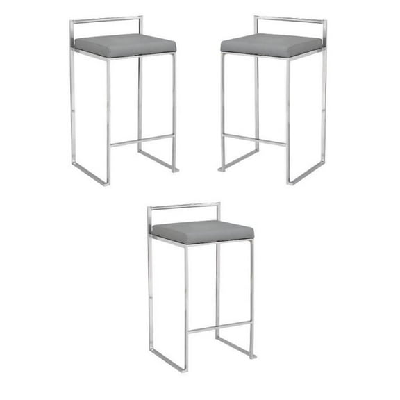 Home Square 25.25" Upholstered Counter Stool in Soft Gray - Set of 3