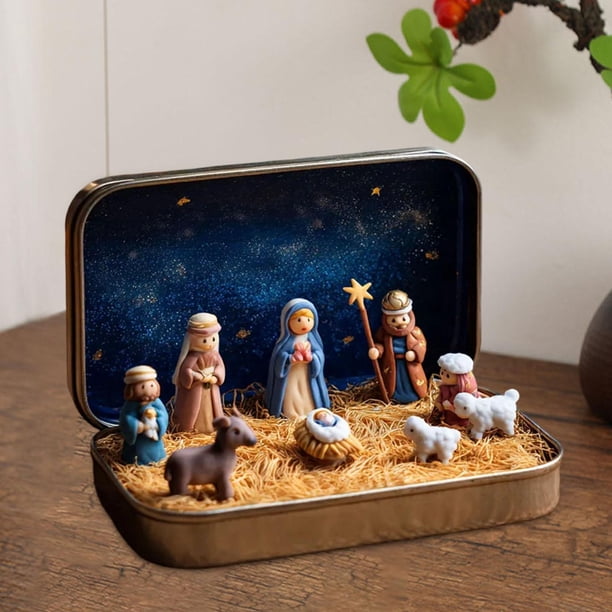 Figuras de belén navideño, adornos navideños, escultura decorativa, caja del nacimiento de Jesús, decoración para dormitorio, escritorio, interior