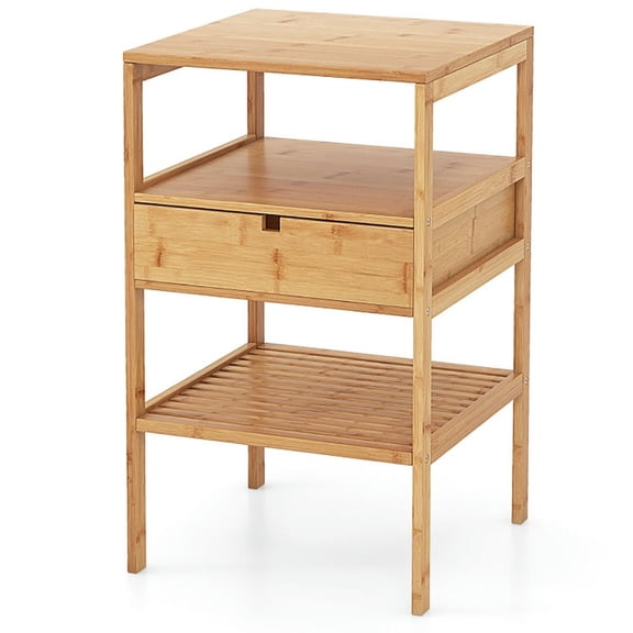 Kepooman Nightstand,Bedside End Table,Bamboo Nightstand with Storage Drawer and Slatted Shelf-1 Piece