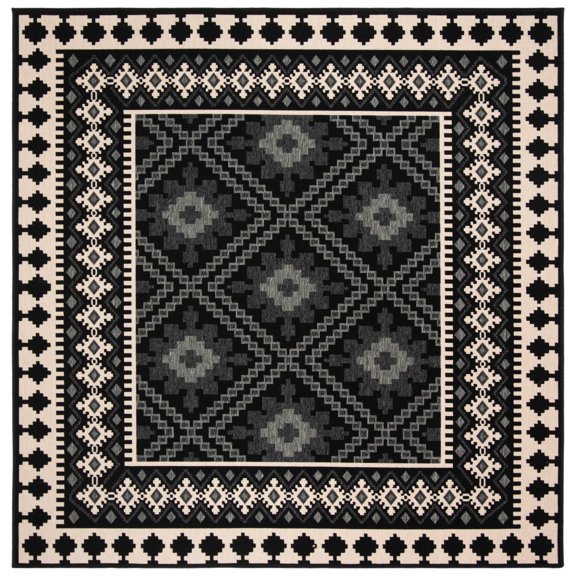 SAFAVIEH Veranda Magna Southwestern Indoor/Outdoor Area Rug, 6'7" x 6'7" Square, Black/Cream
