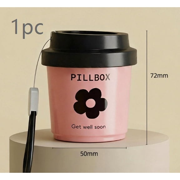 1 set of portable coffee cup sealed pill box | Compact medicine storage box | Carry with strap design