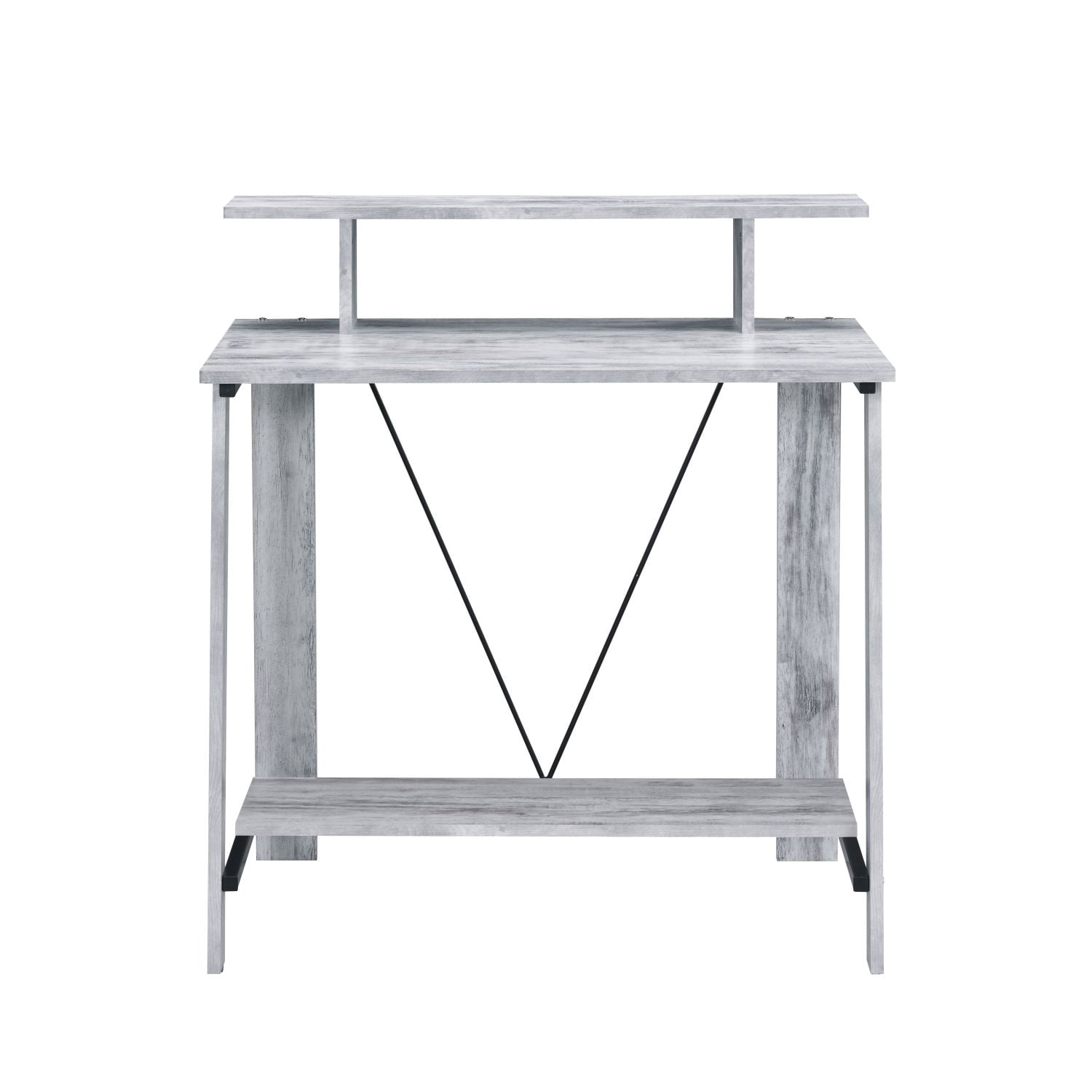 Writing Desk with Upper and Bottom Shelves, Rectangular Computer Desk for Home Office, 35.5 in High, Metal V-Shaped Backing