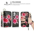 thumbnail image 6 of Multifunctional Wallet Case For Samsung Galaxy S24 Plus with RFID Blocking Card Slots,Detachable Purse Soft PU Leather Magnetic Snap Hand Strap Zipper Pocket Cute Flower Case with Carabiners,Black, 6 of 13
