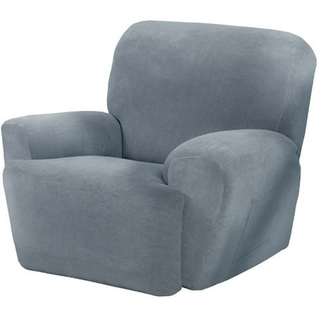 Maytex Stretch Collin 4 Piece Recliner Armchair Furniture Cover Slipcover with Side Pocket, Steel Blue
