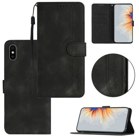 Wallet Case for iPhone X / XS, with Card Slots [RFID Blocking],Durable Flip Folio Kickstand Magnetic Closure Leather Wallet Wrist Strap Women Men Case For iPhone X / XS, Black