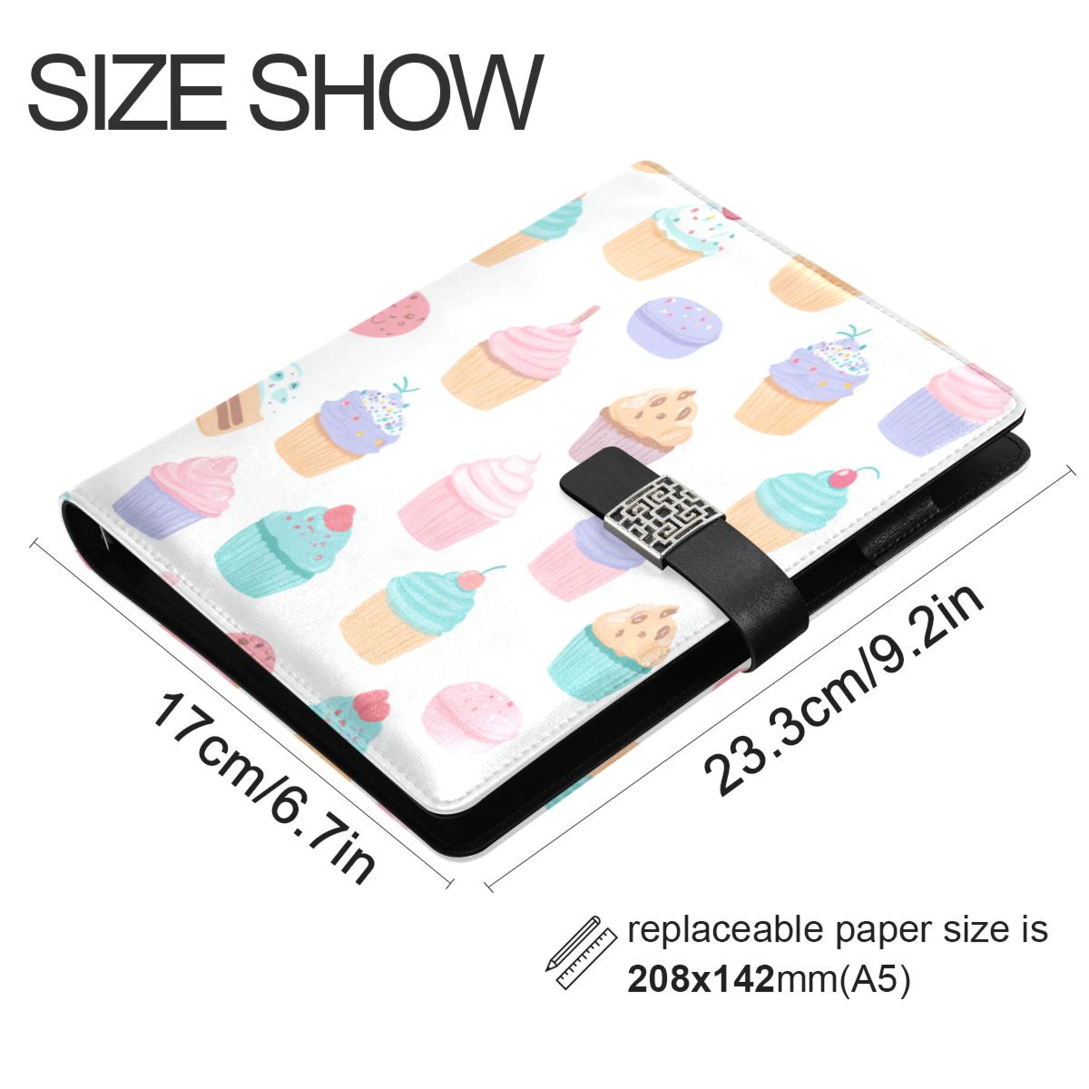 Leather Planner Leather Notebook Notebook Journal Binder Design Pen Pocket Design Convenient for Storage Cupcake Pattern Pastel