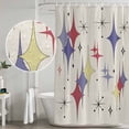 thumbnail image 4 of Red Yellow Diamond Shower Curtain, Waterproof Shower Curtains for Bathroom, Modern Geometric Middle Century Beige Washable Fabric Bathtub Curtain Set Bath Decor with 12 Hooks 72"x78", 4 of 6