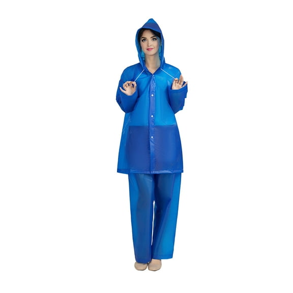OIUR 1 Set Adults Rain Suit Waterproof EVA Breathable Outdoor Hooded Rain Jacket Trouser Men Women Thick Hooded Rainwear Rain Gear