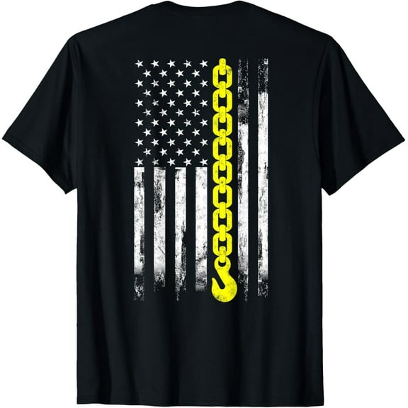 Tow Truck Driver thin yellow line USA flag gift Towing Dad T-Shirt
