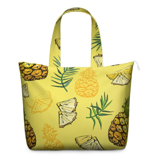Weekender Bag with Golden Pineapple Exotic Tropical Prints Large Capacity Travel Tote Bag Lightweight with Adjustable Strap Multiple Pockets for Daily Use
