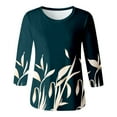 thumbnail image 4 of TENSUNNYD T Shirts For Women Tops Mid Length Shirts Three Quarter Sleeves Shirts T Shirts Casual T Shirts Tops Crew Neck Tunic Tops Summer Spring Daily Wear Retro Tees, 4 of 4