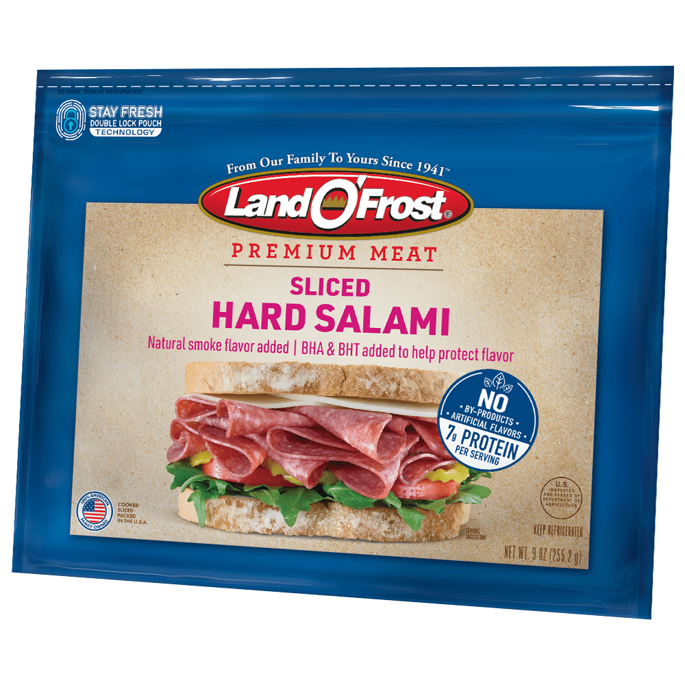 Land O'Frost Premium Sandwich Sliced Deli Lunch Meat, Hard Salami, 9 oz Resealable Pouch