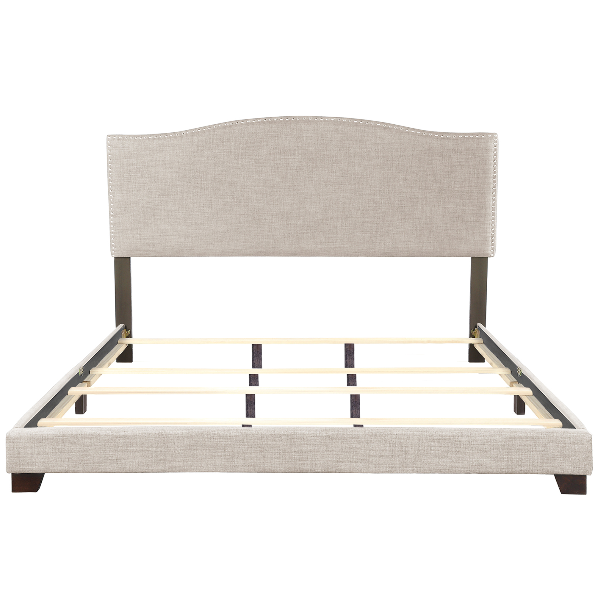 Harper & Bright Designs Wilshire Upholstered Linen Nail Head Trim Platform Bed with Slat Support, Multiple Sizes (King)