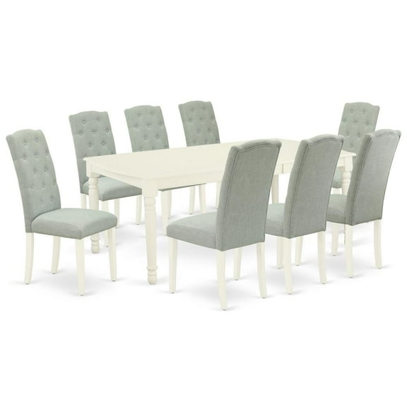East West Furniture Dining Room Set Linen White, DOCE9-LWH-15