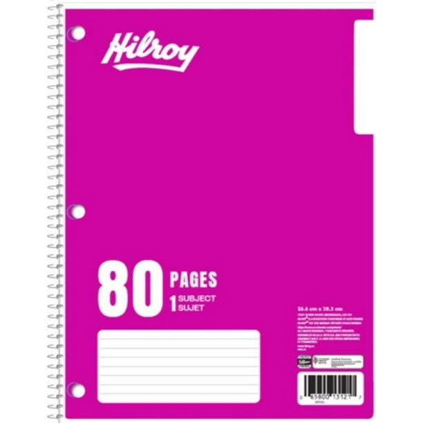 Hilroy® Coil Notebooks 3 Hole with Margin 1 Subject, 10-½ X 8, 80