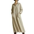 thumbnail image 2 of ClodeEU Women's Long Sleeve Lapel Collar Dress with Pockets ,Loose Fit Casual Midi Dress Khaki,Womens Plus XXL, 2 of 3