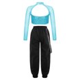 thumbnail image 2 of IEFIEL Girls Hip Hop Street Dance Costume Sequins Open Back Crop Top with Chain Jogger Pants Dancewear Lake Green 8, 2 of 7