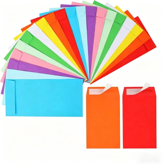 Money Envelopes for Cash Savings, 100 Pack Assorted Colors (10 Colors), Self-Sealing Envelopes for Cash, Checks, Budgeting, Small 6.5x3.2 Inches