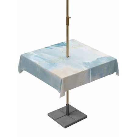 Outdoor Tablecloth with Umbrella Hole, Teal Marble Gradient Abstract Color Block Zippered Table Cloth for Rectangle Tables, Watercolor Morandi Washable Waterproof Tablecloths for Picnic Patio Garden