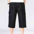 thumbnail image 3 of SWSMCLT Men's 100 Cotton Mid Rise Casual Drawstring Slimming Work Utility Pants Capris Pants Soft Cropped Pants Black Large, 3 of 4