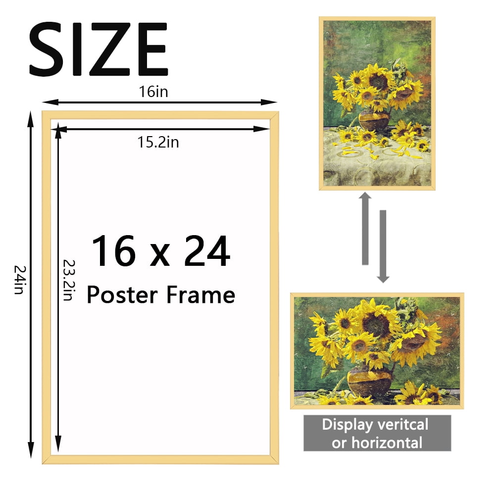 KAIWIN 3 Pack Poster Frames 16x24 Plastic Picture Frame for Horizontal and Vertical Wall Mounting,Gold