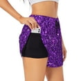 thumbnail image 2 of Bixox Women's Purple Glitter pattern 2 in 1 Running Shorts - Lightweight Athletic Workout Gym Yoga Shorts Liner with Pockets - Large, 2 of 7
