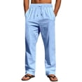 thumbnail image 3 of Men's Linen Pants Lightweight Drawstring Elastic Waist Pockets Loose Fit Straight Legs, 3 of 8