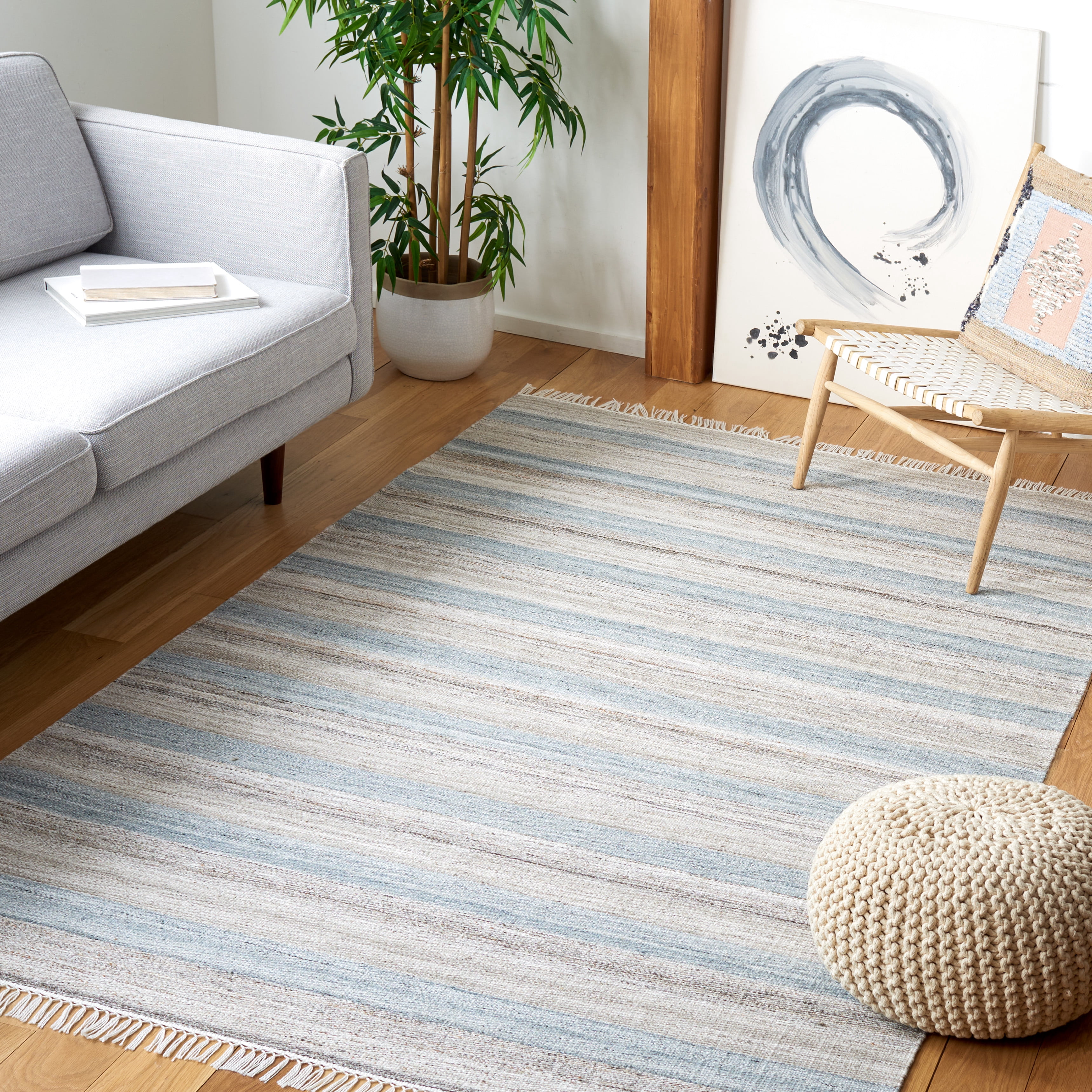 SAFAVIEH Striped Kilim Clyde Striped Polyester Area Rug, Grey/Beige, 5' x 8'