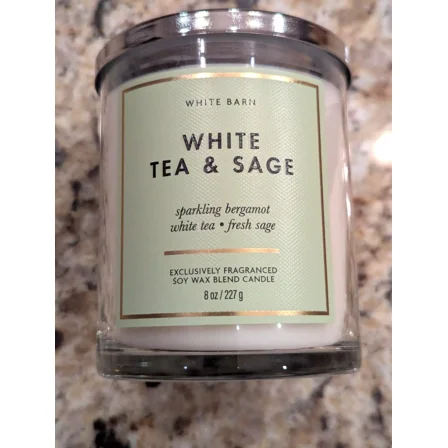 Bath & Body Works, White Barn 1-Wick Candle w/Essential Oils White Tea & Sage  - 8 oz