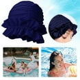 thumbnail image 6 of Yucurem Women Elastic Ruffle Swim Cap Hat, Portable Non-Squeezing Shower Cap, Ear Protection Swimming Cap for Long Short Hair (Navy Blue), 6 of 10