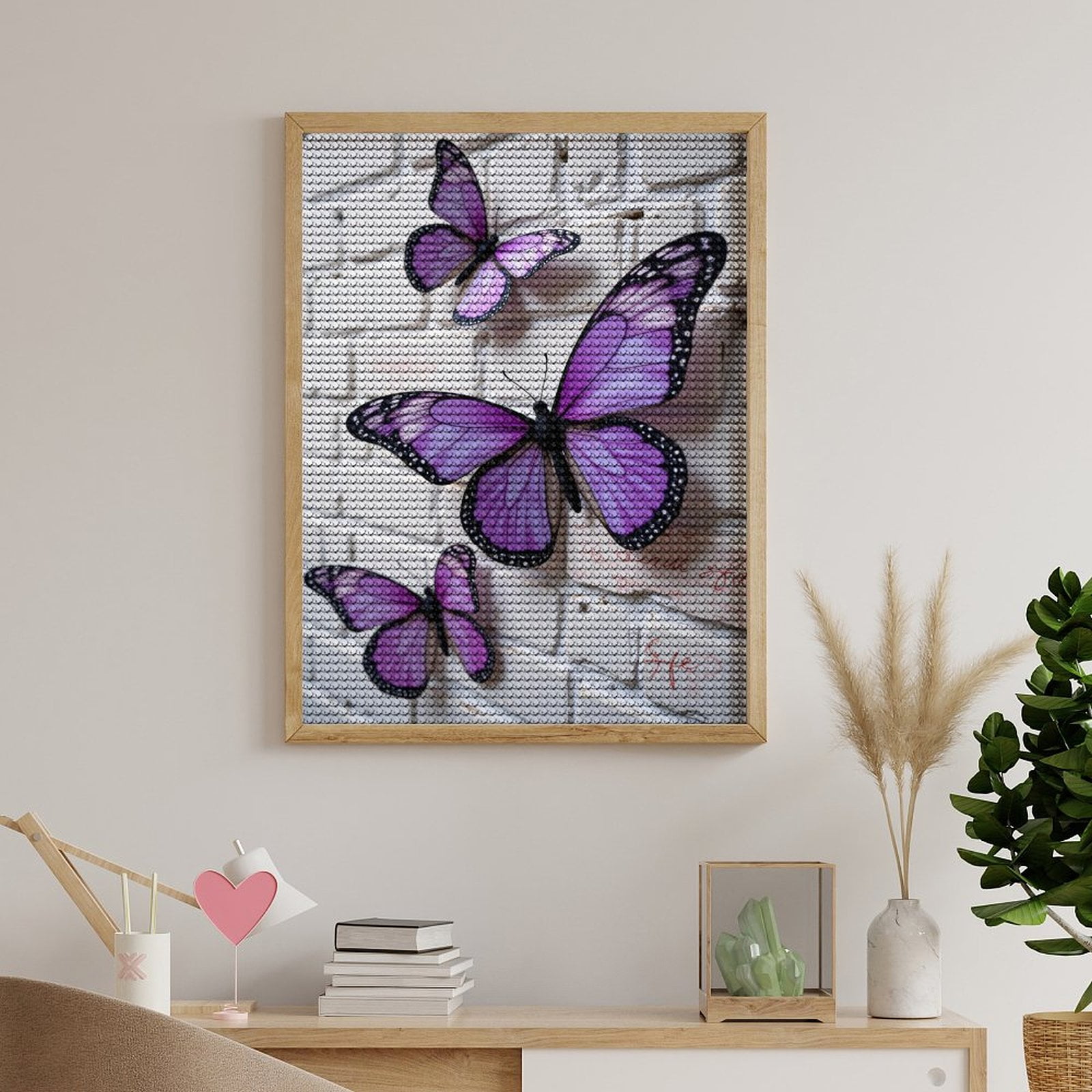 Diamond Art Kits for Adults - Purple Butterflies On White Wall 5d Diamond Painting for Adults, Diamond Art for Adults Beginners, Frameless Diamond Painting Kits for Adults for Home Wall Decor