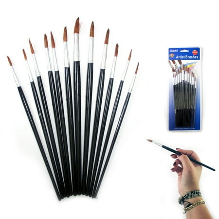 - 12 Pc Artist Paint Brush Set Watercolor Acrylic Painting Pointed Brushes Crafts