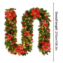 Christmas Wreaths for Front Door Hwkond 9ft Christmas Garland With LED Lights Battery Operated Pre-Lit Artificial Garland For Christmas Decor Stairs Wall Door Indoor Outdoor Up to 60% Off