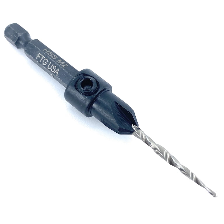 FTG USA #6 (9/64") Tungsten Carbide Tipped Countersink Drill Bit – Tapered HSS M2 With Quick-Change Hex Shank, 82° Counterbore, 3/8" Plug