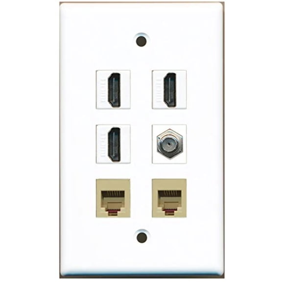 RiteAV - 3 HDMI 1 Port Coax Cable TV- F-Type 2 Port Phone RJ11 RJ12 Beige Wall Plate