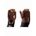 thumbnail image 3 of Women'S Vacation Button Cardigan Long Sleeve Knit Top Business Casual Round Neck Slim Fit Jacket Shirt Brown S, 3 of 7