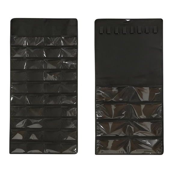 TitleJewelry Organizer Hanging 48-Slot Jewelry Storage Pouch with Hook, Black (1PC) - Wall-Mounted Jewelry Display Case, Portable Travel Jewelry Organizer for Necklaces Earrings Bracelets