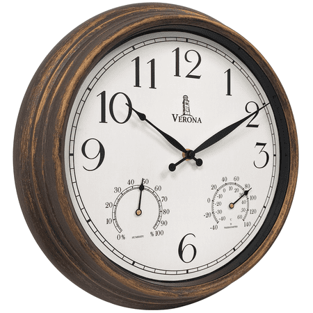 Outdoor Clock for Patio Waterproof with Thermometer - 14 inch Indoor Outdoor Clock with Temperature and Humidity - Weatherproof, Accurate & Easy to Read Wall Clock for Pool, Patio, Garden &Home Decor