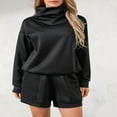 thumbnail image 2 of Women‘s 2 Piece Tracksuits featuring Loose Turtleneck Sweatshirt and Shorts, 2 of 9